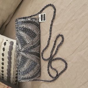 Bijoux Terner Silver/Grey Beaded/Sequin Evening Bag
